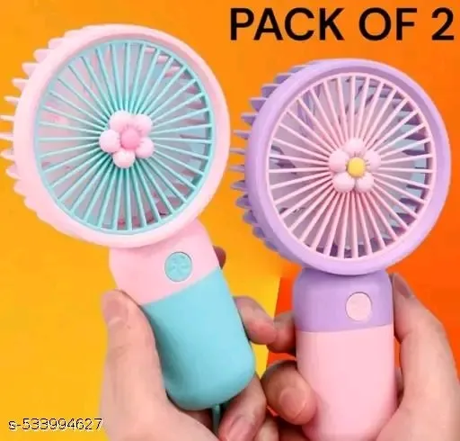 Mini fan PACK OF 2 Portable Cartoon Shaped Handheld USB Rechargeable Small Fan & Student Desktop Phone Holder (Pack Of 2)